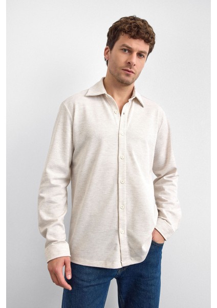 Pamuk Karışımlı Regular Fit Uzun Kollu Örme Gömlek Erkek Gömlek B35W22011 114