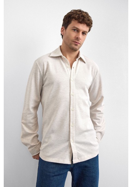 Pamuk Karışımlı Regular Fit Uzun Kollu Örme Gömlek Erkek Gömlek B35W22011 114 indirimleri