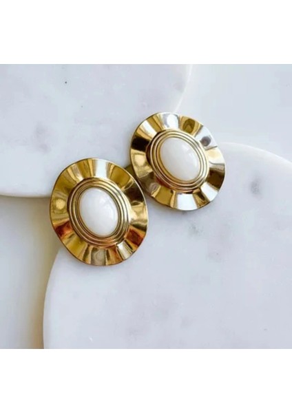 Incili Çelik Vintage Seri Gold Küpe