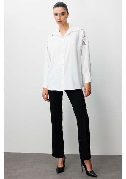 Moda Ilgi Kadın Nakış Detaylı Oversize Gömlek 0095 Ekru fiyatları