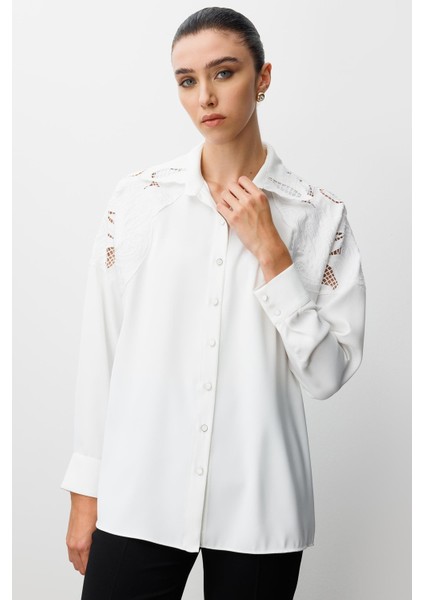 Moda Ilgi Kadın Nakış Detaylı Oversize Gömlek 0095 Ekru modelleri