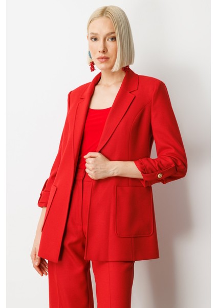Kadın Kolu Apoletli Torba Cepli Ceket 5057 Kırmızı fiyatları