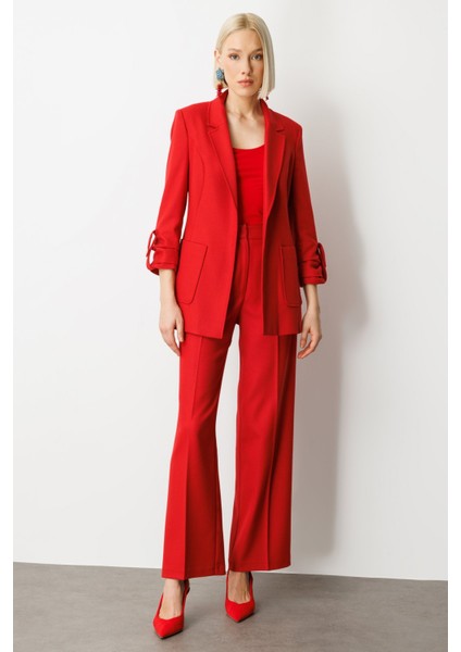 Kadın Kolu Apoletli Torba Cepli Ceket 5057 Kırmızı modelleri