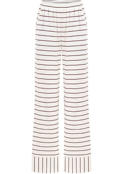 Pamuklu Çizgili Uzun Kollu Pijama Takımı / Bordo modelleri