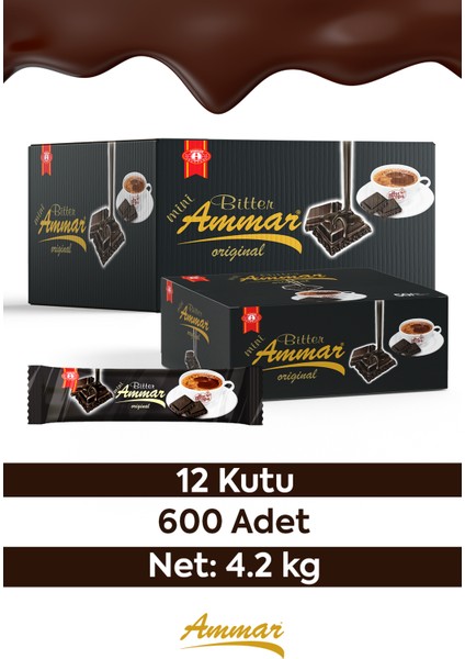 Bitter Çikolata %25 Kakao'lu, Glutensiz, '4.2 Kg' (12 Kutu = 600 Adet) Kahve Yanı, Ikramlık