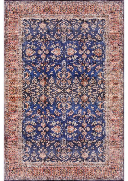 Norm Halı Allure 50-041 Lacivert Eskitme Halı Etnik Otantik Dokuma Şönil Yıkanabilir Salon Halısı