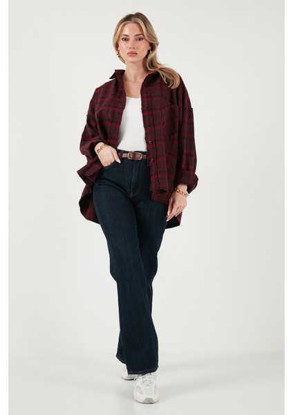 Ekoseli Pamuklu Oversize Fit Klasik Yaka Gömlek Bayan Gömlek 6835002 fiyatları