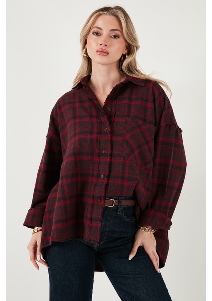 Ekoseli Pamuklu Oversize Fit Klasik Yaka Gömlek Bayan Gömlek 6835002 indirimleri