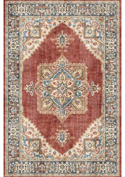 Norm Halı Allure 54-037 Kırmızı Eskitme Halı Etnik Otantik Dokuma Şönil Yıkanabilir Salon Halısı