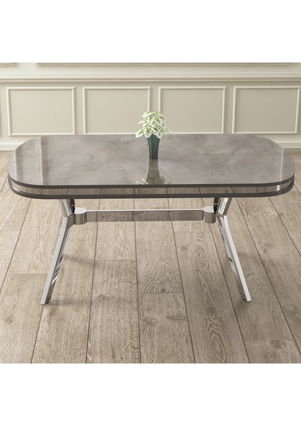 Olya Serisi 90X168 Lak Panel Antrasit Ironi Masa Takımı Krom Ayaklı 6 Sandalye fiyatları