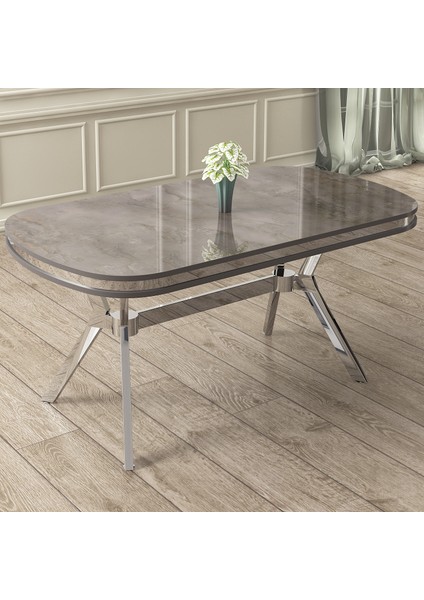 Olya Serisi 90X168 Lak Panel Antrasit Ironi Masa Takımı Krom Ayaklı 6 Sandalye modelleri