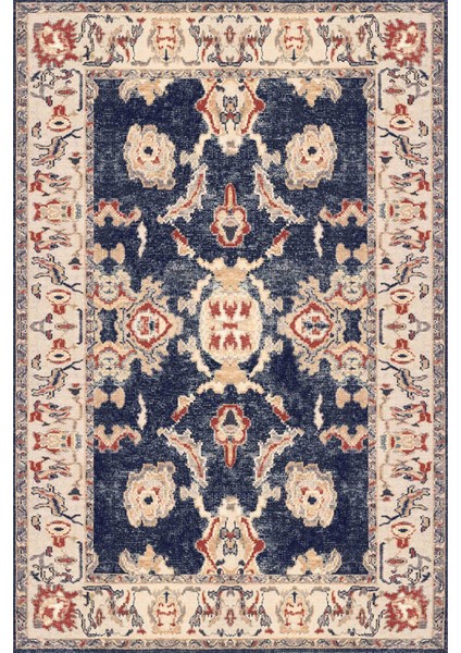 Norm Halı Allure 61-029 Lacivert Eskitme Halı Etnik Otantik Dokuma Şönil Yıkanabilir Salon Halısı