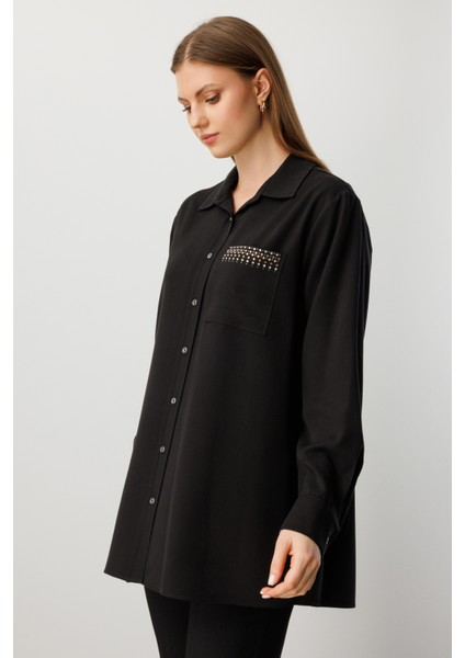 Kadın Büyük Beden Cebi Taş Işlemeli Gömlek 3561 Siyah fiyatları