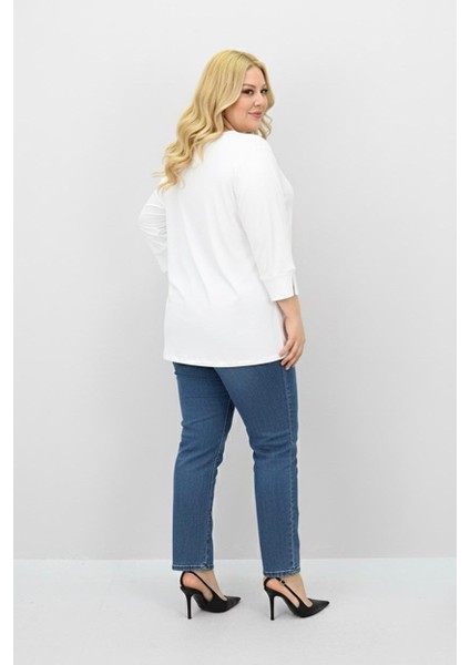 Kadın Büyük Beden Bantlı V Yaka Bluz 1919-25 fırsatları