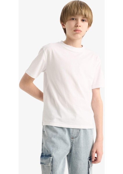 Erkek Çocuk Bisiklet Yaka Basic Düz Kısa Kollu Okul Tişörtü K1687A625AU