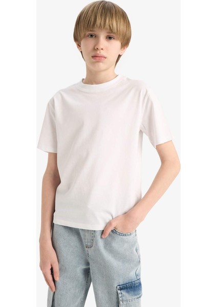 Erkek Çocuk Bisiklet Yaka Basic Düz Kısa Kollu Okul Tişörtü K1687A625AU