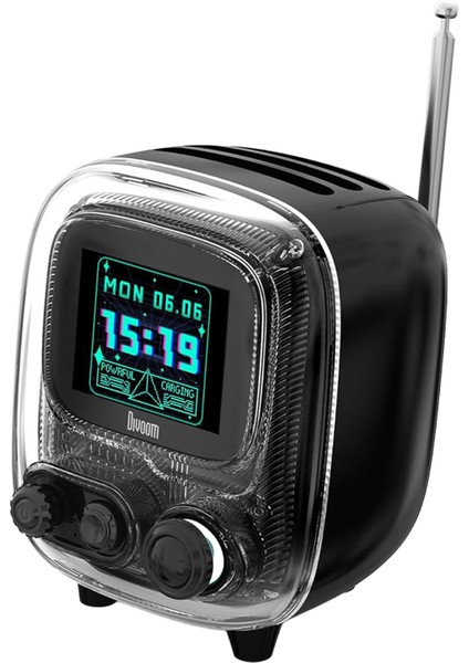 Tiivoo-2 Fm Radyolu Mini Bluetooth Hoparlör, Kablosuz Piksel Ekranlı Retro Taşınabilir Ses Bombası, Siyah