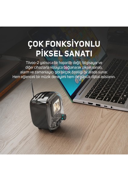 Tiivoo-2 Fm Radyolu Mini Bluetooth Hoparlör, Kablosuz Piksel Ekranlı Retro Taşınabilir Ses Bombası, Siyah indirimleri