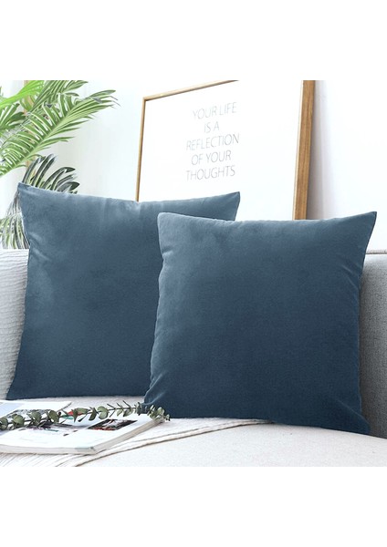Mavi Kırlent Kılıfı 4'lü Set - Gizli Fermuarlı - Kadife Dokulu