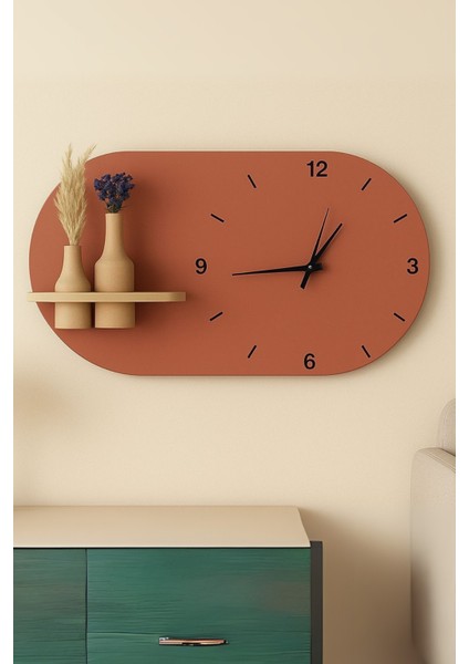 Modern Tasarım Raflı Nera Duvar Saati 60X35