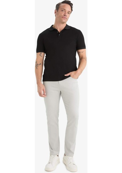Slim Fit Dar Kesim Dar Paça Cepli Dokulu Pantolon E7959AX25AU