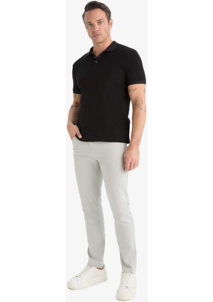 Slim Fit Dar Kesim Dar Paça Cepli Dokulu Pantolon E7959AX25AU