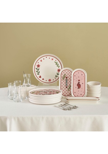 Istanbul Porselen Bellis 32 Parça 6 Kişilik Kahvaltı Takımı