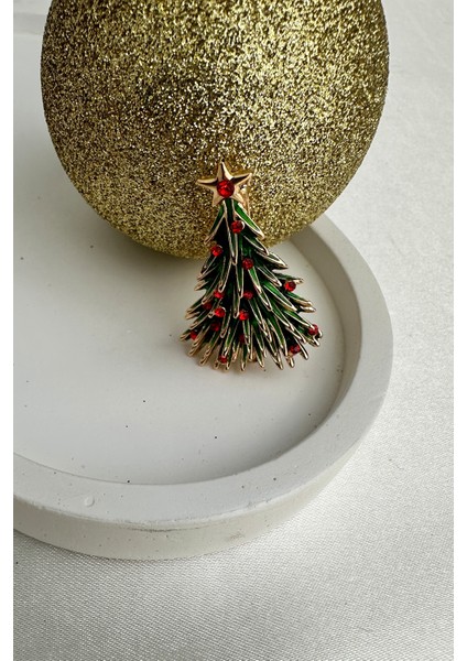 Yılbaşı Özel Taş Detay Minimal Yeşil Çam Ağacı Broş (4cm) modelleri