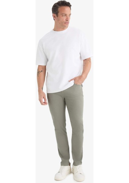 Slim Fit Dar Kesim Dar Paça Cepli Dokulu Pantolon