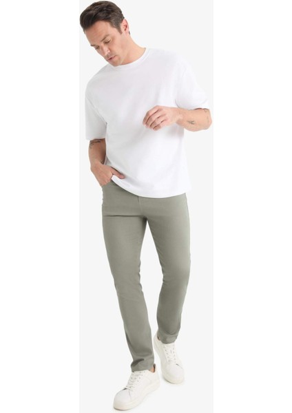 Slim Fit Dar Kesim Dar Paça Cepli Dokulu Pantolon