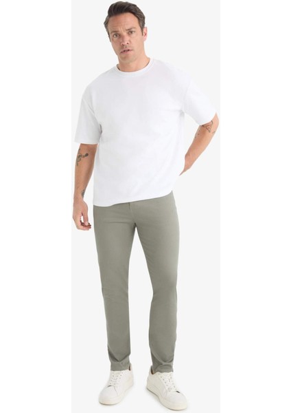 Slim Fit Dar Kesim Dar Paça Cepli Dokulu Pantolon