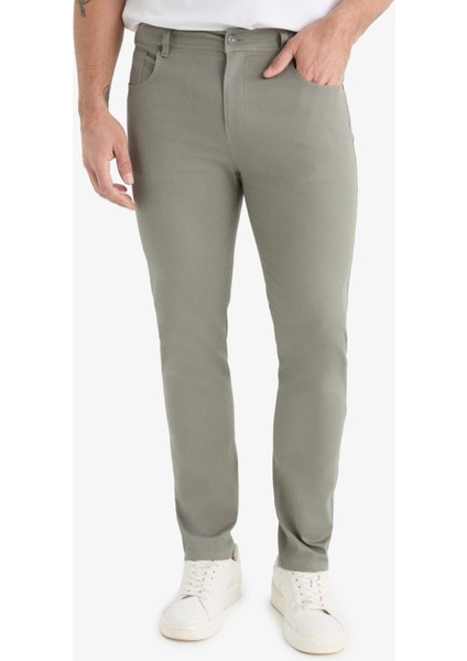 Slim Fit Dar Kesim Dar Paça Cepli Dokulu Pantolon