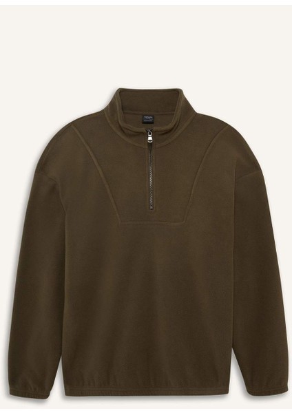 Boxy Fit Dik Yaka Yarım Fermuarlı Polar Sweatshirt E8632AX25WN