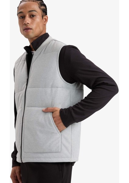 Regular Fit Dik Yaka Fermuarlı Cepli Mevsimlik Yelek E8777AX25AU