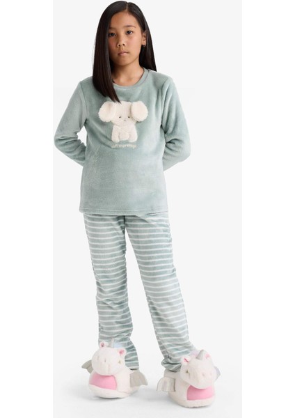 Kız Çocuk Pijama Takımı Polar Uzun Kollu Üst Uzun Alt D1087A825WN