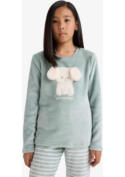 Kız Çocuk Pijama Takımı Polar Uzun Kollu Üst Uzun Alt D1087A825WN