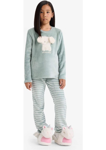 Kız Çocuk Pijama Takımı Polar Uzun Kollu Üst Uzun Alt