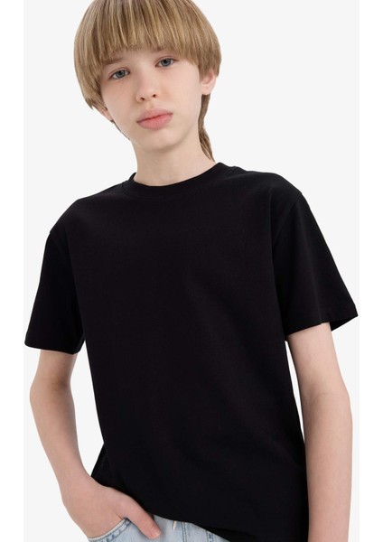Erkek Çocuk Bisiklet Yaka Basic Düz Kısa Kollu Okul Tişörtü