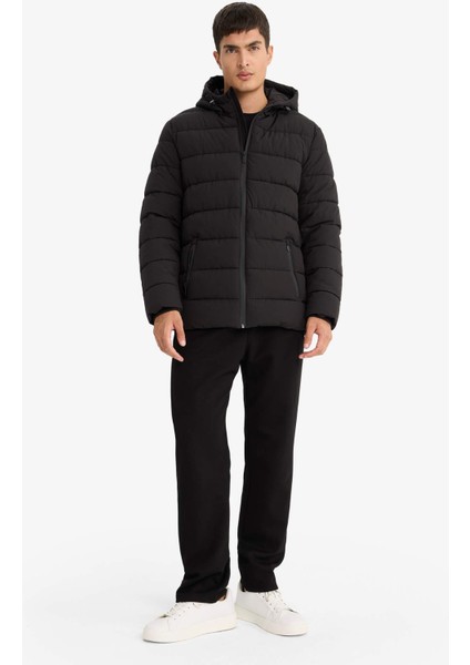 Su İtici Slim Fit Dar Kesim Astarlı Kapüşonlu Fermuarlı Cepli Dolgulu Mont R0216AZ25AU