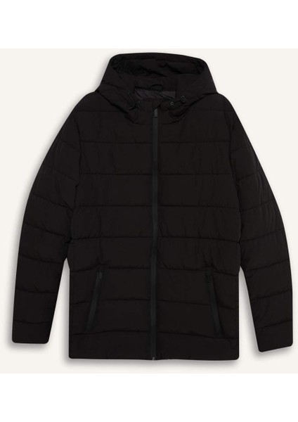 Su İtici Slim Fit Dar Kesim Astarlı Kapüşonlu Fermuarlı Cepli Dolgulu Mont R0216AZ25AU