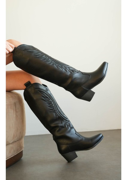 Kadın Umke Kovboy Çizme - Siyah-Deri fiyatları