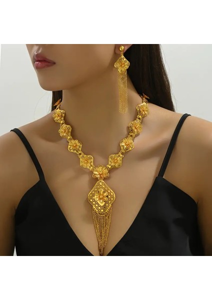 Set.up Altın Kaplama Tasarım Kolye Küpe Set