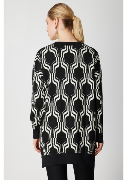 Kadın Desenli Uzun Triko Kazak 65336 Siyah fırsatları