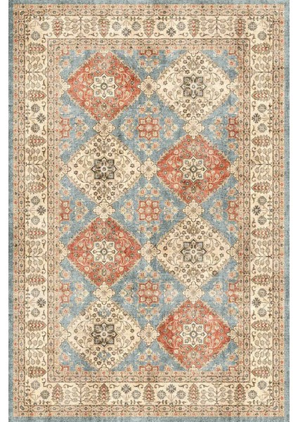 Norm Halı Allure 54-030 Lacivert Eskitme Halı Etnik Otantik Dokuma Şönil Yıkanabilir Salon Halısı