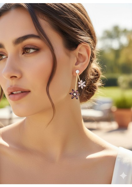 Set.up Taşlı Çiçek Model Tasarım Küpe