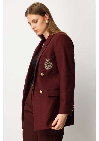 Kadın Büyük Beden Cebi Armalı Ceket 5571 Bordo fiyatları