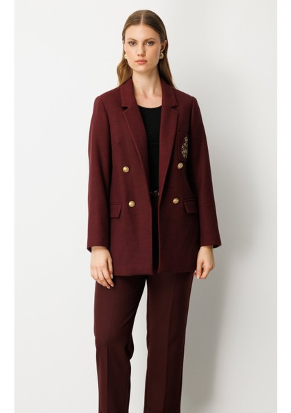 Kadın Büyük Beden Cebi Armalı Ceket 5571 Bordo modelleri