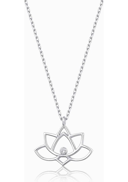 0.01 Karat Pırlanta Gümüş Lotus Çiçeği Kolye