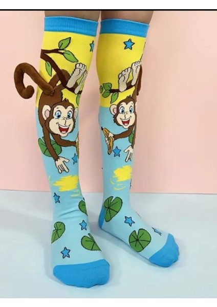 Maymun Figürlü Kuyruklu Diz Altı Çorap modelleri