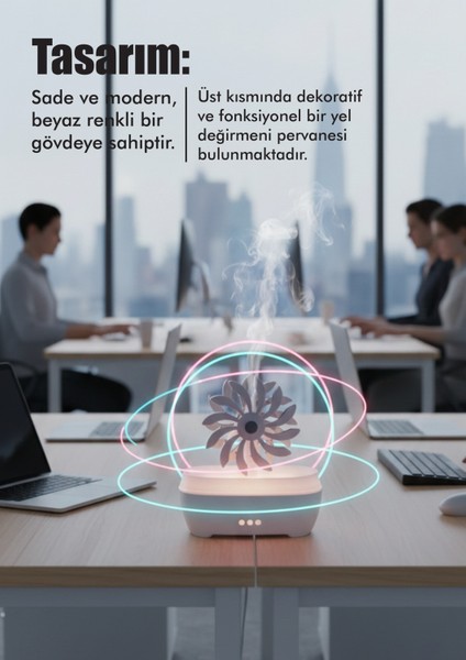 Dönen Yel Değirmeni Efektli Buhar Makinesi | Rgb Işıklı ve Kumandalı Oda Nemlendirici fırsatları